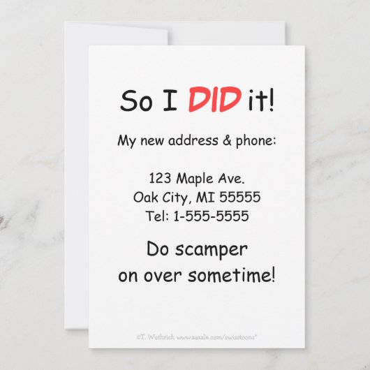 Cartes de Faire-part de déplacement d'écureuil en  (Dos)