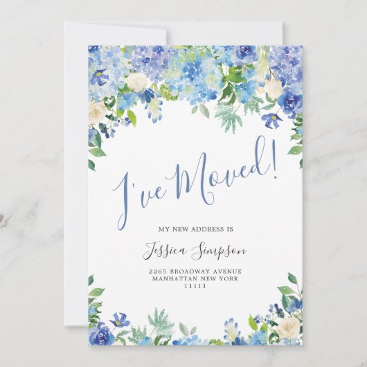 Cartes de Faire-part de déplacement Floral Blue Hy (Devant)