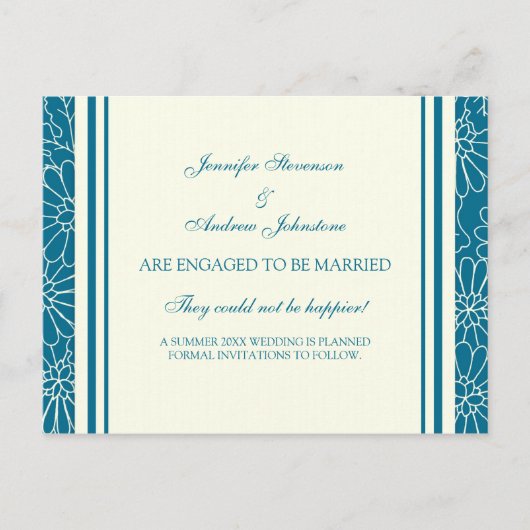 Cartes de faire-part de fiançailles Bleu et Crème (Devant)