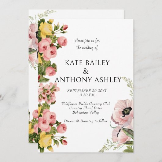 Cartes de Faire-part de mariage à motifs floraux j (Devant / Derrière)