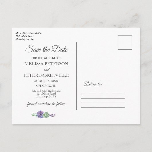 Cartes de faire-part de mariage avec des succulent (Dos)