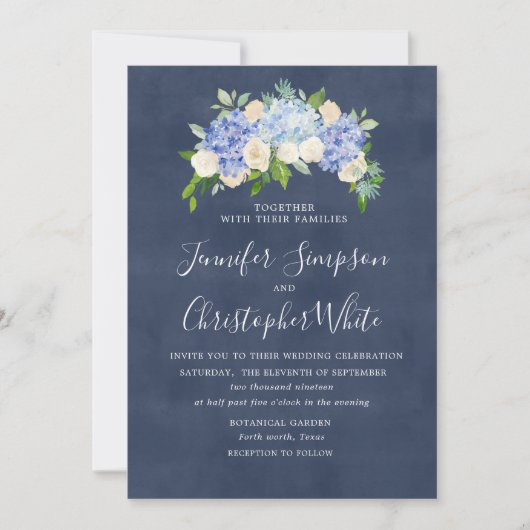 Cartes de Faire-part de mariage bleu marine Hydran (Devant)