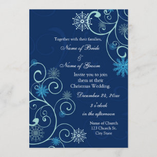 Cartes de Faire-part de mariage de Noël Blue Swirt