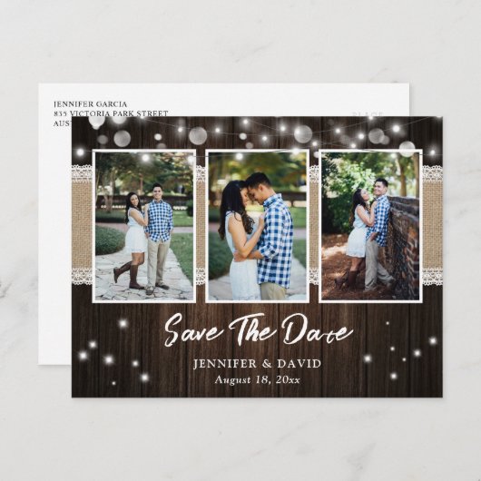 Cartes de faire-part de mariage en bois rustique a (Devant / Derrière)