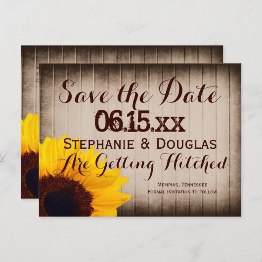 Cartes de faire-part de mariage en bois rustique d (Devant / Derrière)