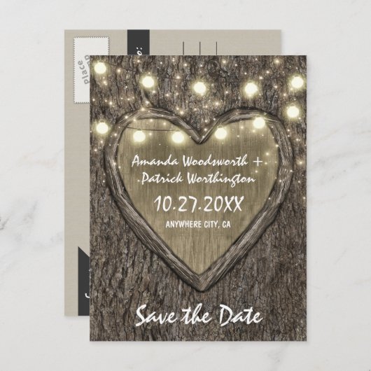 Cartes de Faire-Part de Mariage en Chêne Sculpté R (Devant / Derrière)