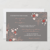 Cartes de Faire-part de mariage florales gris-roug (Devant)