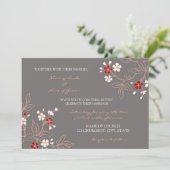 Cartes de Faire-part de mariage florales gris-roug (Debout devant)