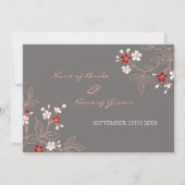 Cartes de Faire-part de mariage florales gris-roug (Dos)