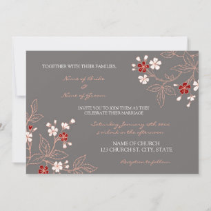 Cartes de Faire-part de mariage florales gris-roug