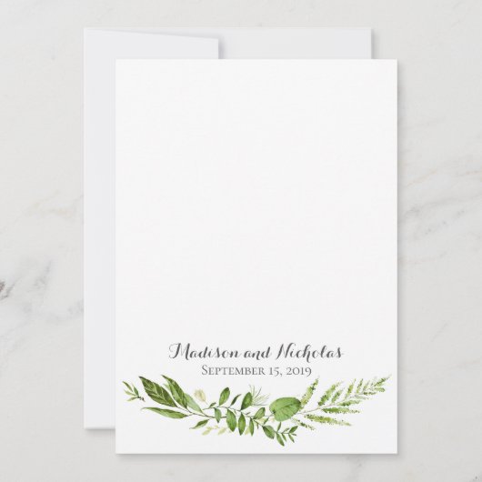 Cartes de Faire-part de mariage vertes (Dos)