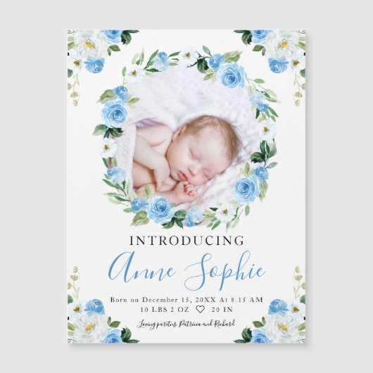 Cartes de Faire-part de naissance photo Floral Ble (Devant)