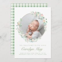 Cartes de Faire-part de naissance photo Pink Green
