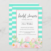 Cartes de Fête des mariées Turquoise avec Peonies (Devant / Derrière)