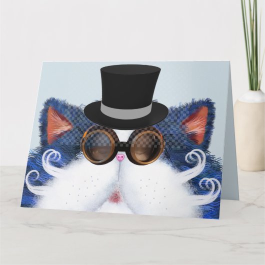 CARTES DE FÊTE DES PÈRES ART CHAT STEAMPUNK (Devant)
