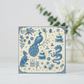 Cartes de fêtes - Toile Mahjong - Plat recto-verso (Debout devant)