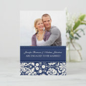Cartes de Fiançailles photo Blue Damask (Debout devant)