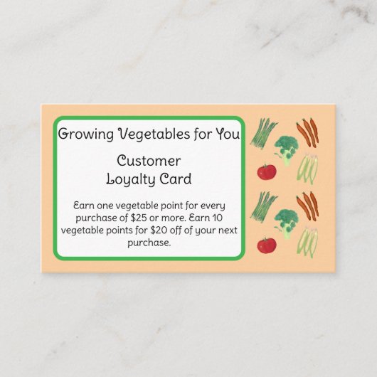 Cartes de fidélité client sur le thème des légumes (Devant)