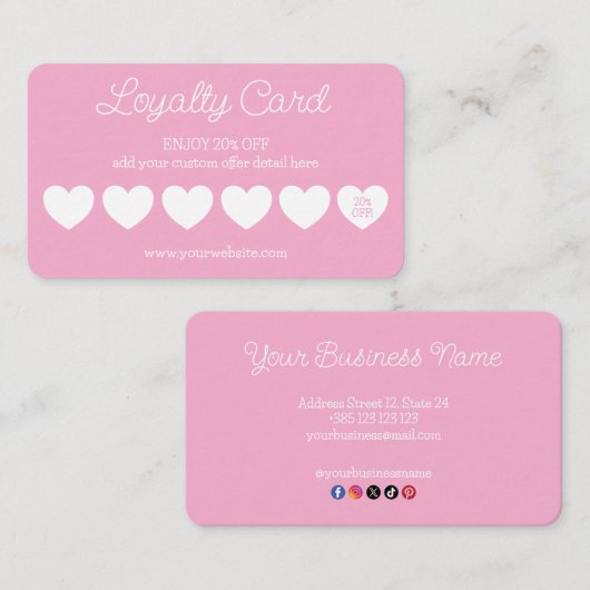 Cartes de fidélité Coeur Rose Cute Simple (Devant / Derrière)