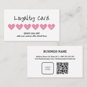 Cartes de fidélité Coeur rose minimaliste QR Code