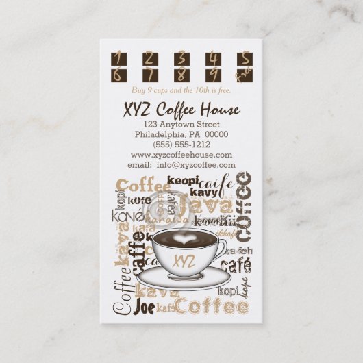 Cartes de fidélité du poinçon | de café (Devant)