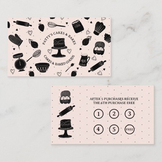 Cartes de fidélité noires roses pour boulangerie (Devant / Derrière)