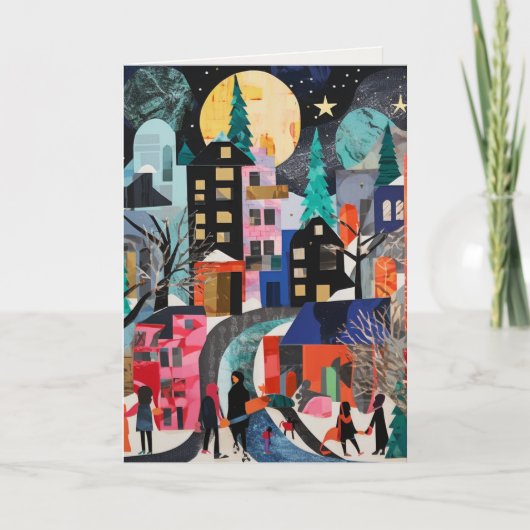 Cartes de fin de année avec scène de village Abstr (Devant)