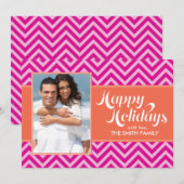 Cartes de fin de année Orange et Fuchsia Chevrons (Devant / Derrière)
