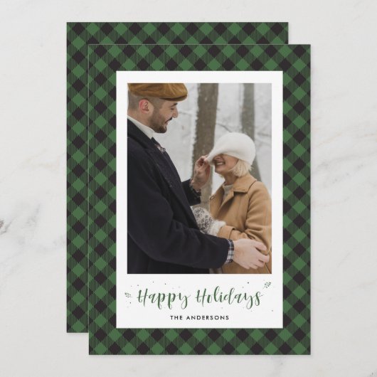 Cartes de fin de année photo Plaid Buffalo Vert Pe (Devant / Derrière)