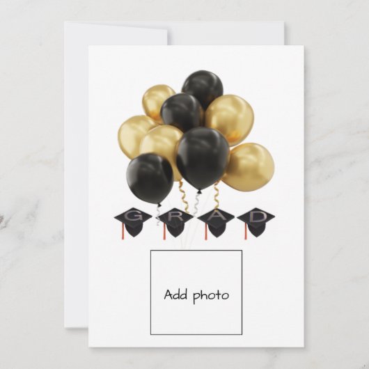 Cartes de graduation Carte Black Gold Ballons (Devant)
