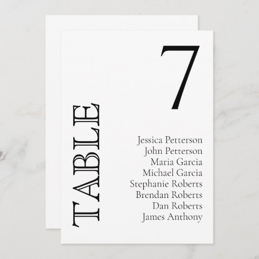 Cartes de graphique de sièges simples classiques (Devant / Derrière)