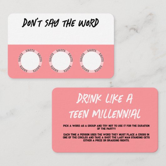 Cartes de jeu à boire rose (Devant / Derrière)