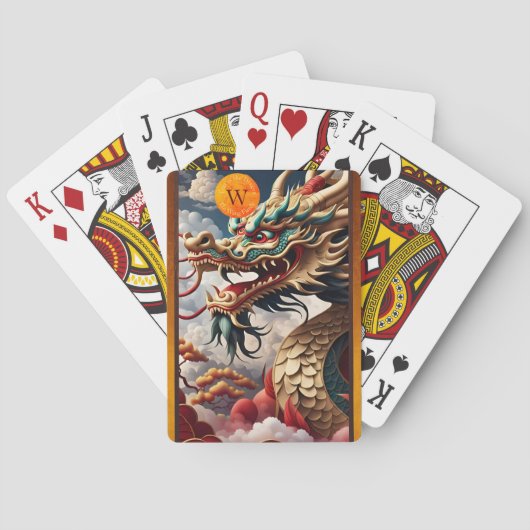 Cartes de jeu à monogramme de fantaisie du dragon (dos)