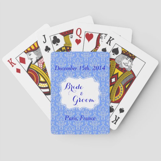 Cartes de jeu bleues de faveur de noce (dos)