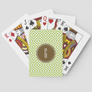 Cartes de jeu Brown de diamant vert de monogramme