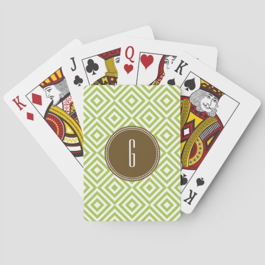 Cartes de jeu Brown de diamant vert de monogramme (dos)