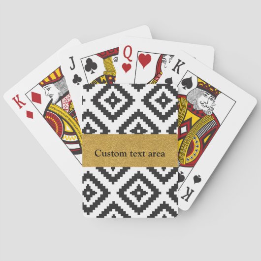 Cartes de Jeu Chic Noir & Blanc Géométrique & Or (dos)