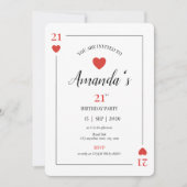 Cartes de jeu Coeurs 21ème anniversaire Invitation (Devant)
