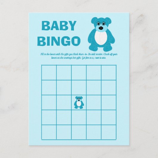 Cartes de jeu de bingo pour Baby Shower Ours en pe (Devant)
