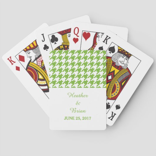 Cartes de jeu de mariage Green Houndstooth (dos)