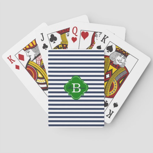Cartes de jeu de monogramme de rayure bleue (dos)