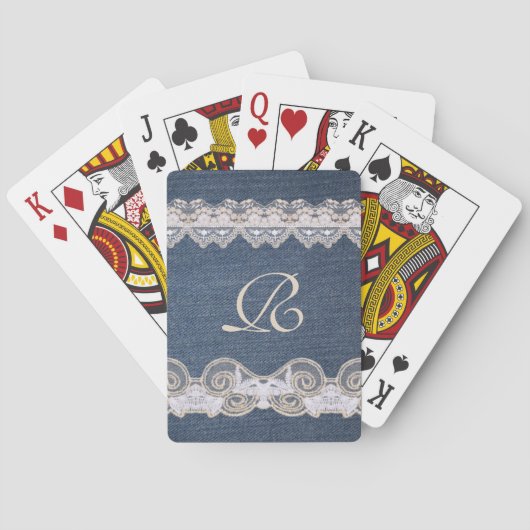 Cartes de jeu de Monogrammes de Denim et de dentel (dos)
