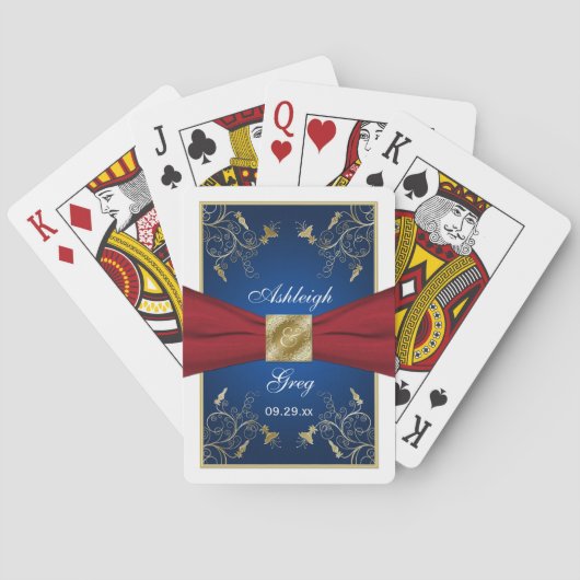 Cartes de jeu florales rouges, blanches, bleues et (dos)