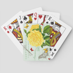 Cartes de jeu florales vintages avec le rose jaune