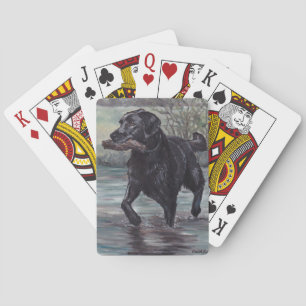 Cartes de jeu noires d'art de chien de labrador