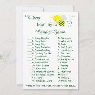 Cartes de jeu pour bonbons de Baby shower amusant