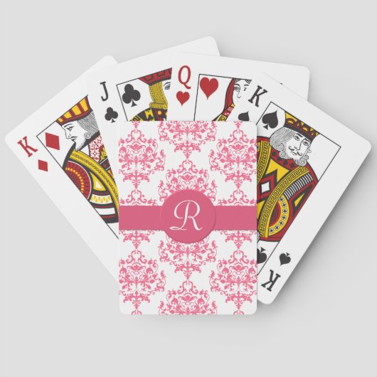 Cartes de jeu roses de monogramme de damassé (dos)