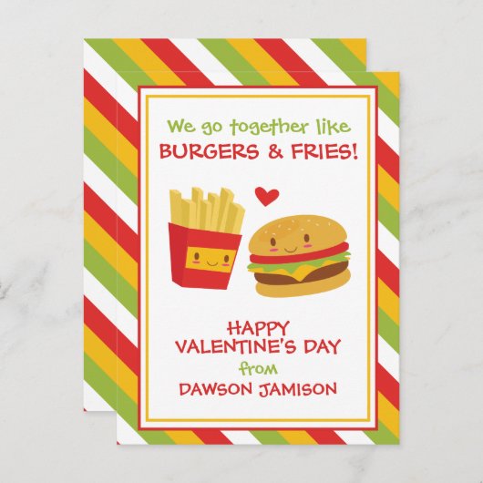 Cartes de la Saint-Valentin Burgers & Frites (Devant / Derrière)