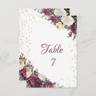 Cartes de la table florale bordeaux Gold Diamonds