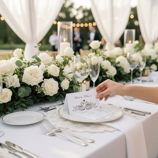 Cartes de lieu de mariage de paire de cygnes charm